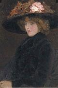 Leo Gestel Portrait of an elegant lady with a hat oil
